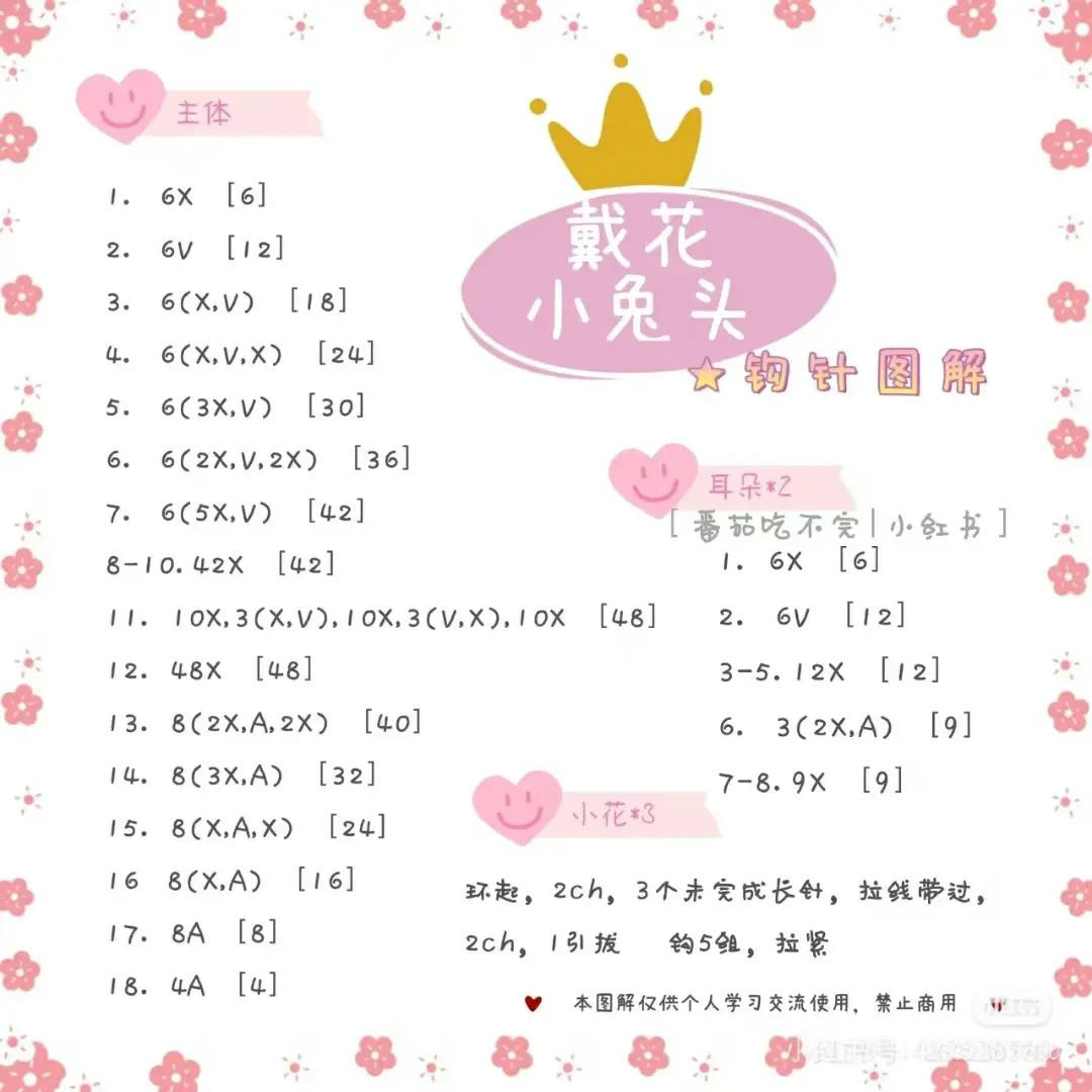 Crochet Pattern Chart for Cute Flower Rabbit Head Amigurumi