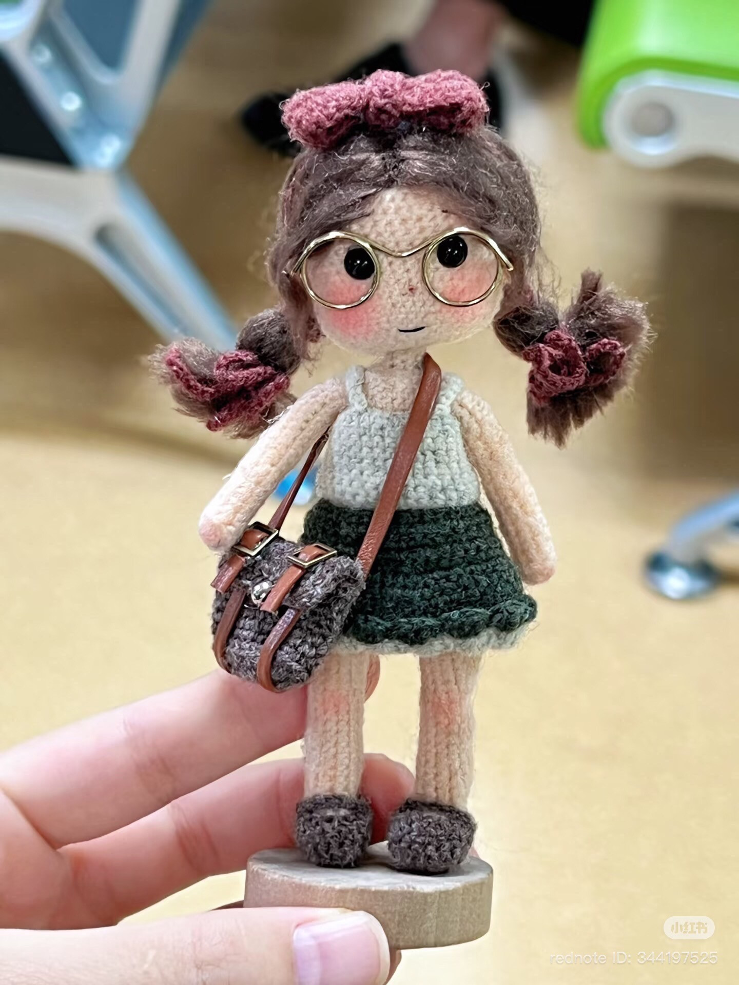 Crochet Pattern Chart for Cute Girl Doll with Glasses and Bag