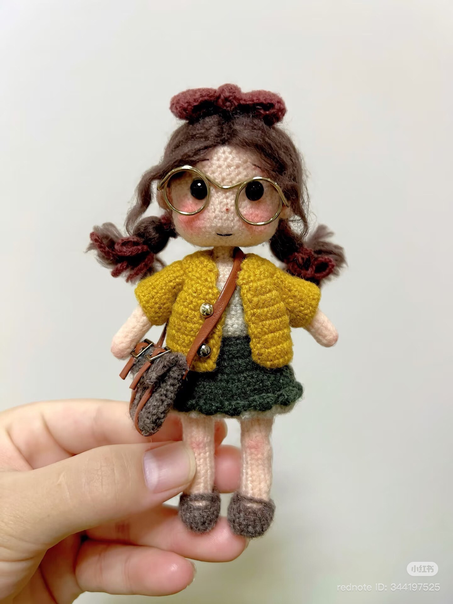 Crochet Pattern Chart for Cute Girl Doll with Glasses and Bag