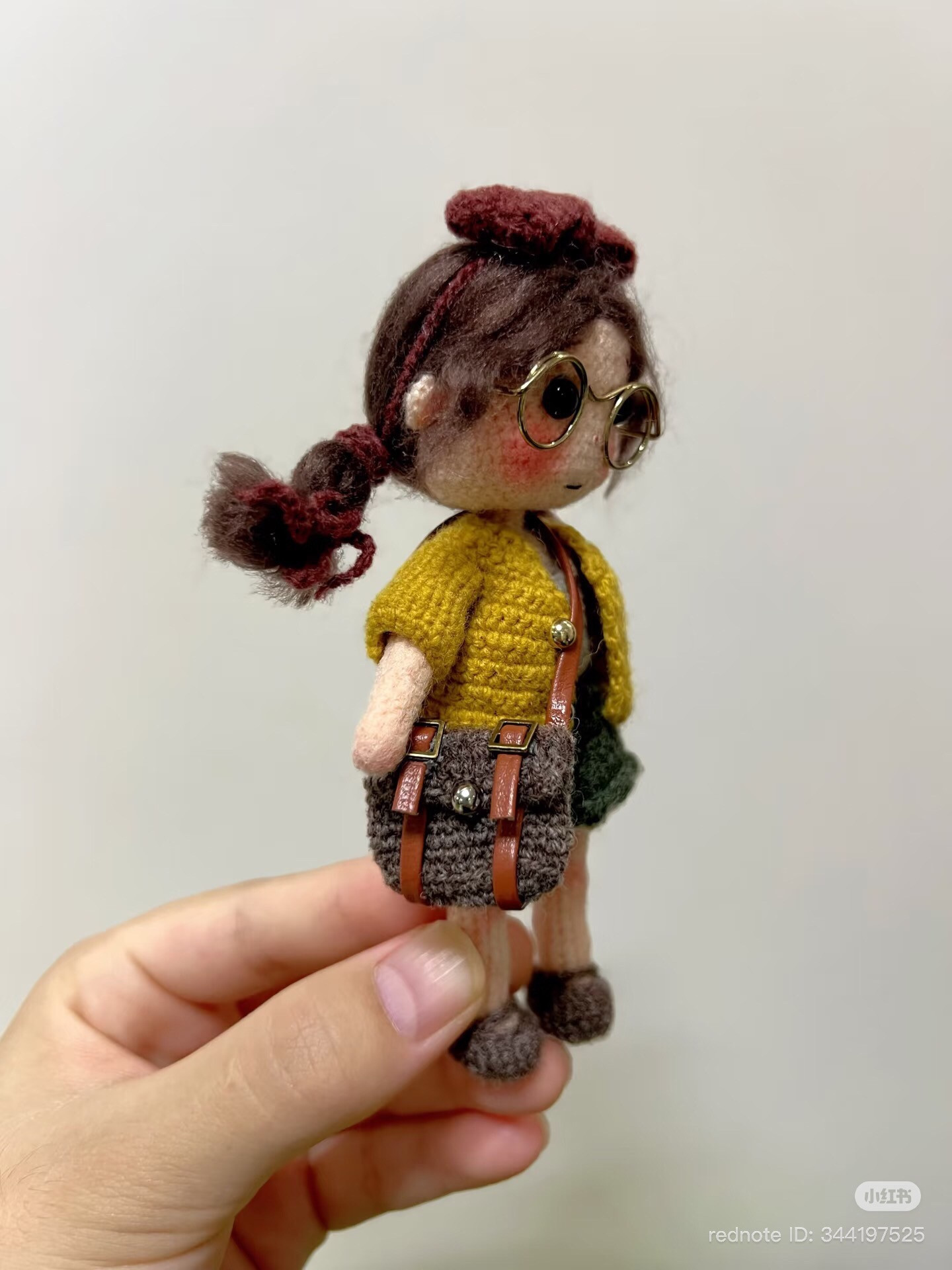 Crochet Pattern Chart for Cute Girl Doll with Glasses and Bag
