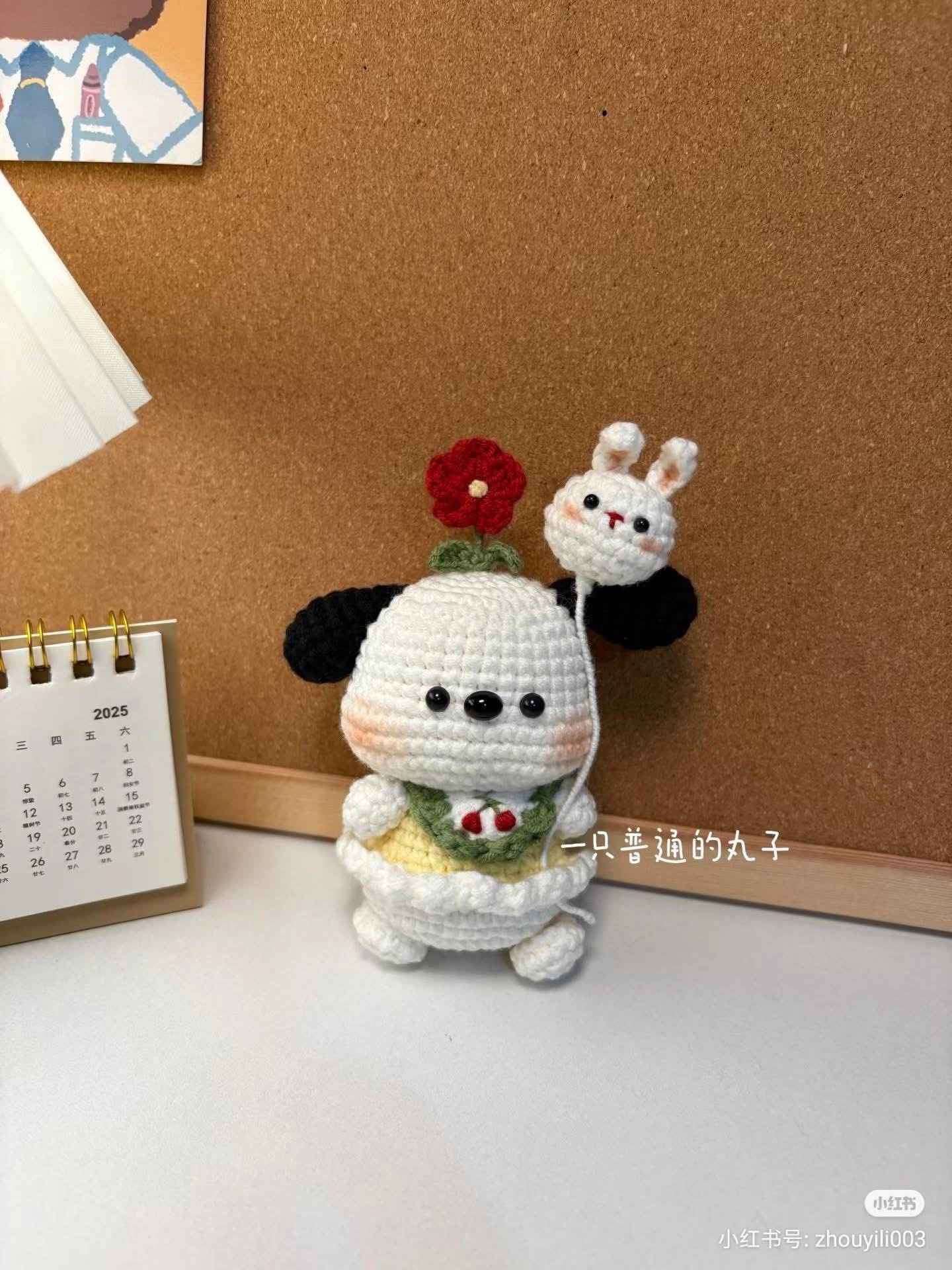 Crochet Pattern Chart for Cute Pochacco Dog Amigurumi with Blue Bib