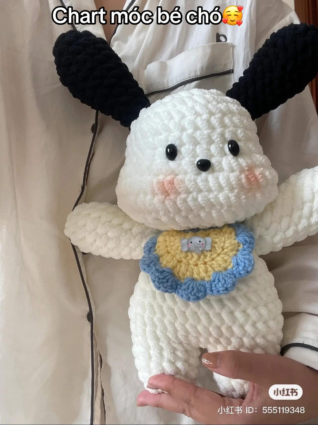 Crochet Pattern Chart for Cute Pochacco Dog Amigurumi with Blue Bib