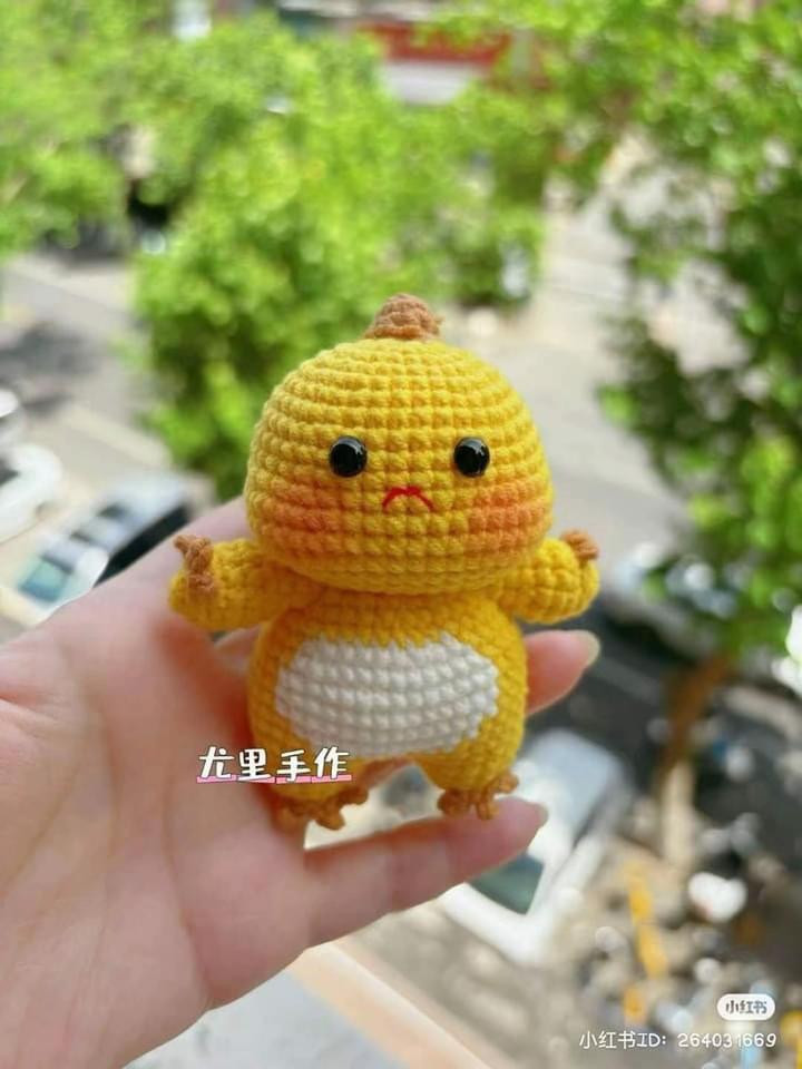 Crochet Pattern Chart for Cute Yellow Baby Dragon Amigurumi with White Belly