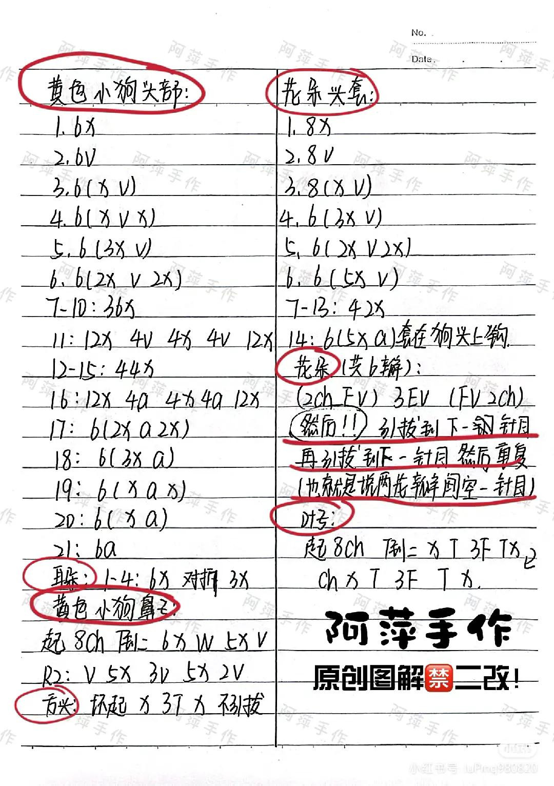 Crochet Pattern Chart for Fox Mask and Flower Dog Head Doll Amigurumi Tutorial