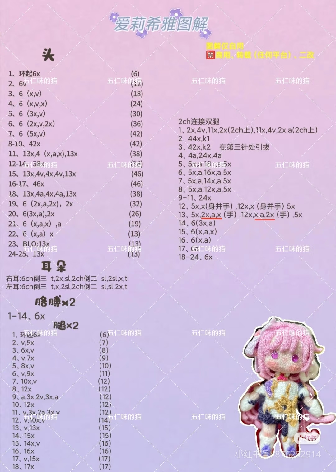 Crochet Pattern Chart for Pink Hair Anime Doll