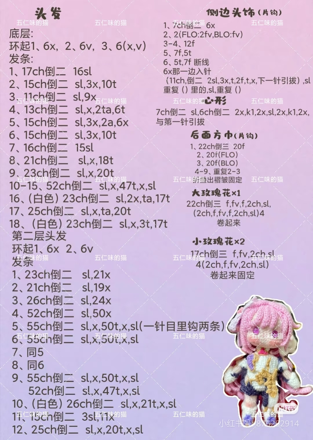 Crochet Pattern Chart for Pink Hair Anime Doll