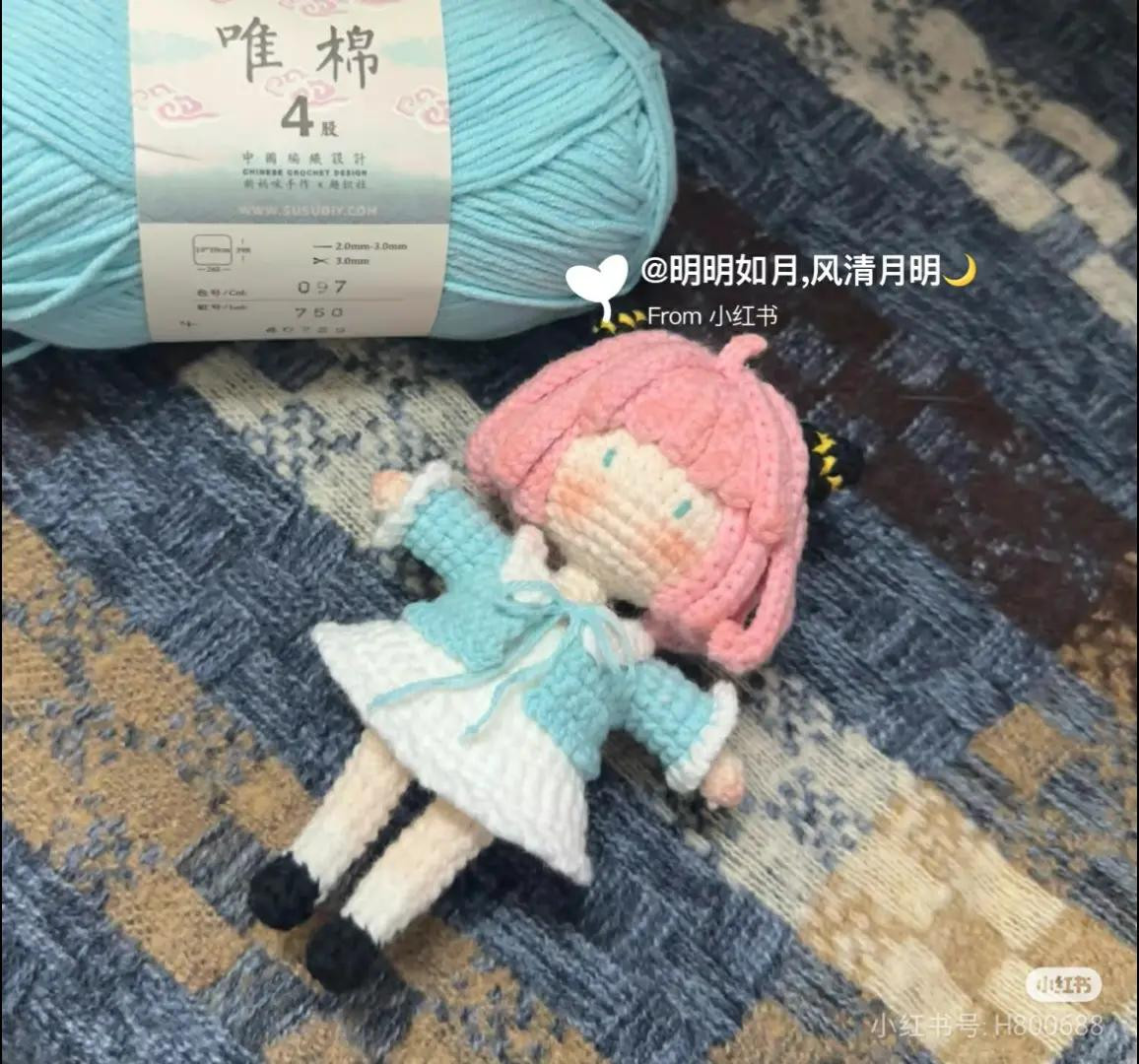 Crochet Pattern Chart for Pink Hair Anime Girl Doll