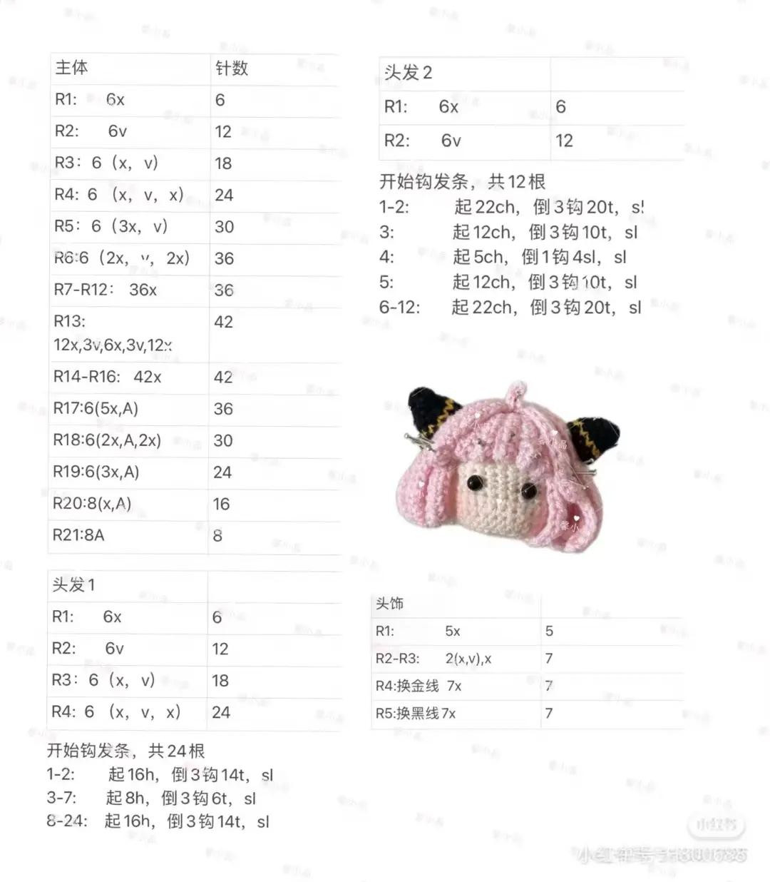 Crochet Pattern Chart for Pink Hair Anime Girl Doll