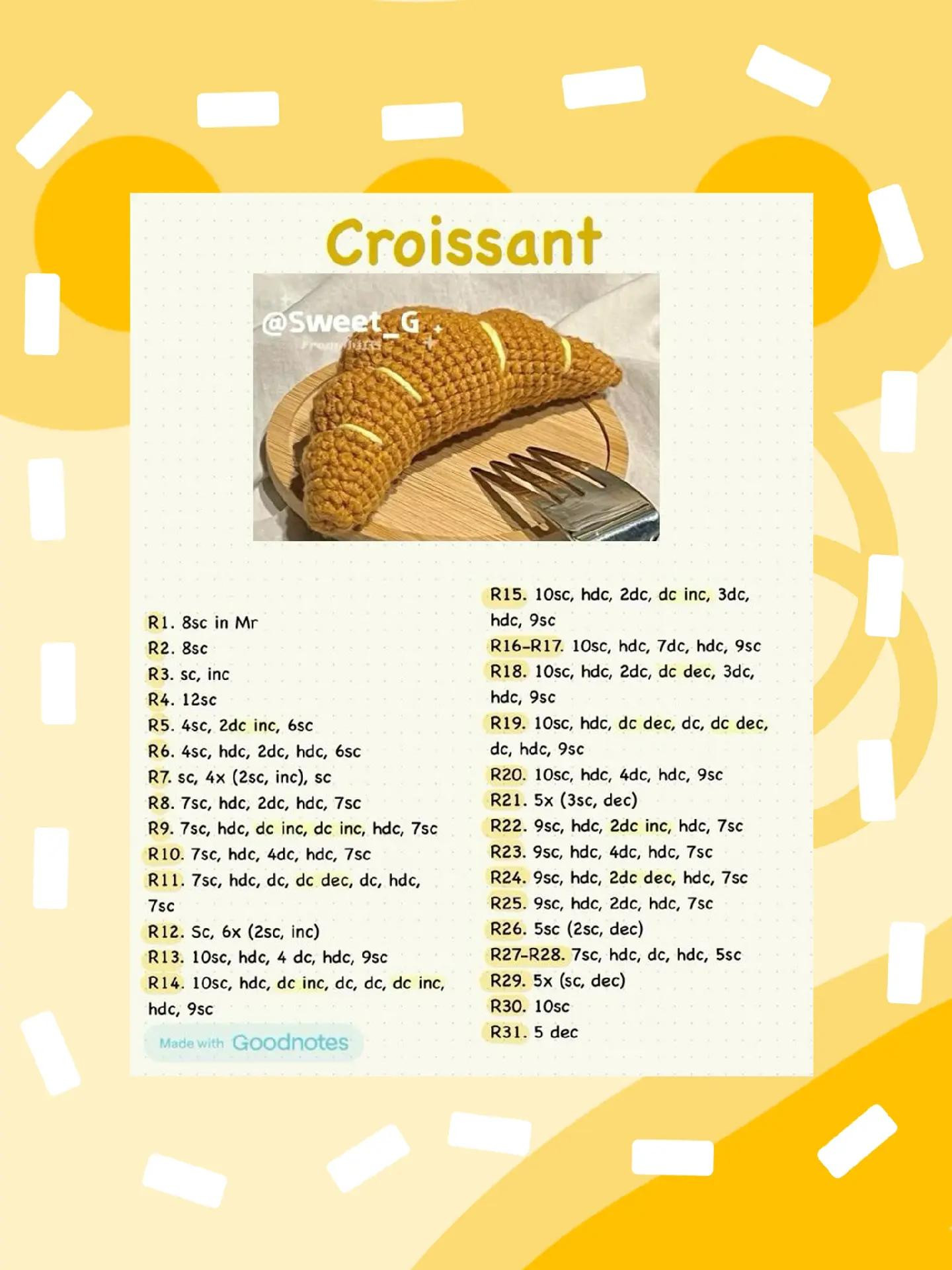 Crochet Pattern Chart for Pumpkin, Tomato, Croissant, Egg Toast and Tangerine