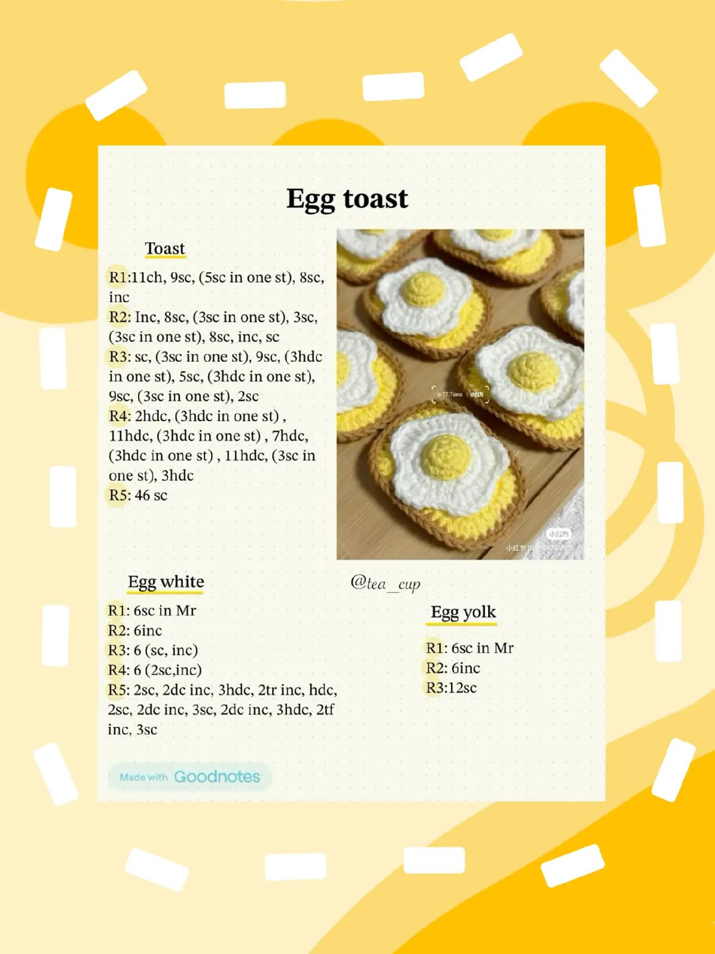 Crochet Pattern Chart for Pumpkin, Tomato, Croissant, Egg Toast and Tangerine