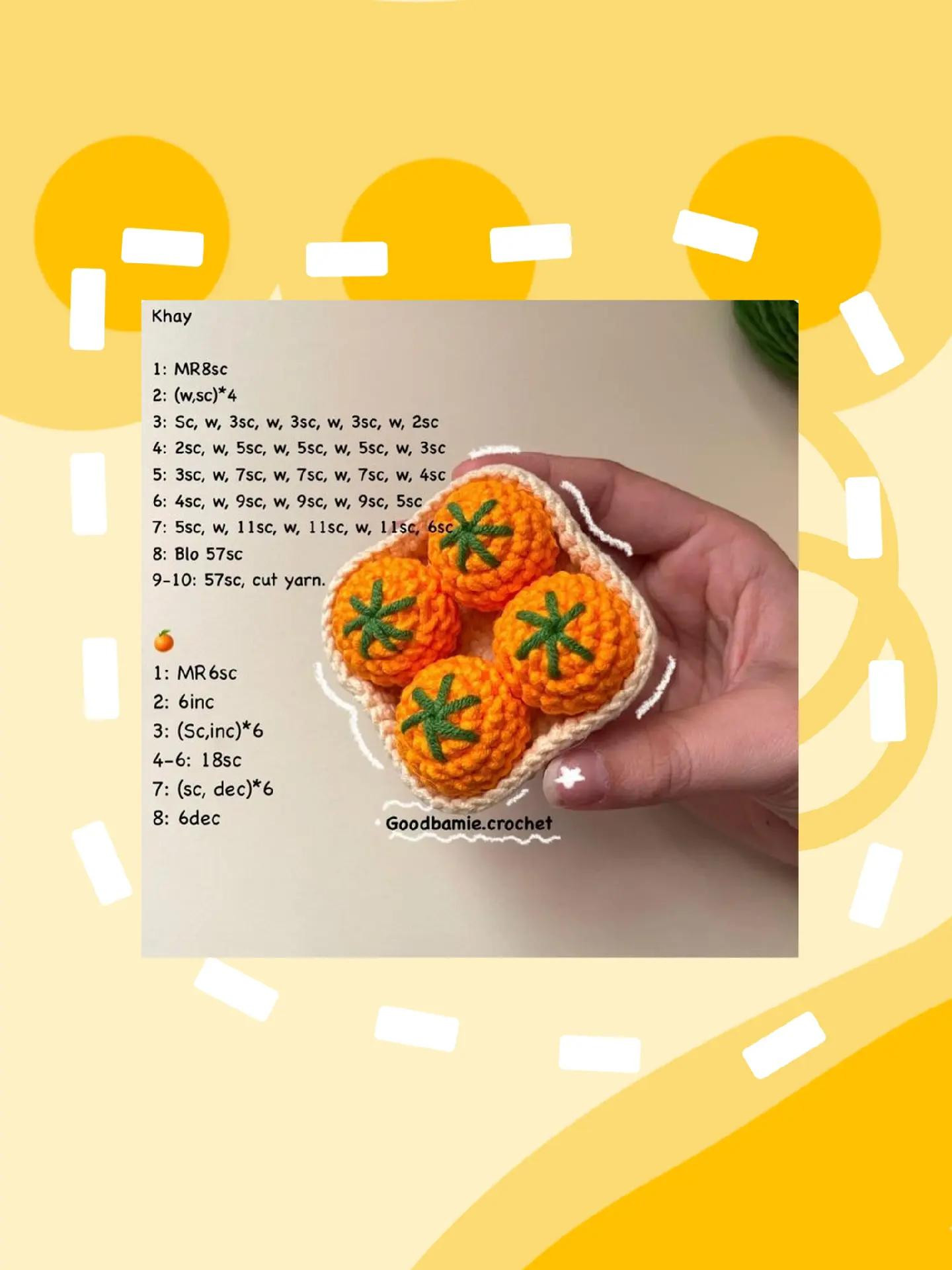 Crochet Pattern Chart for Pumpkin, Tomato, Croissant, Egg Toast and Tangerine