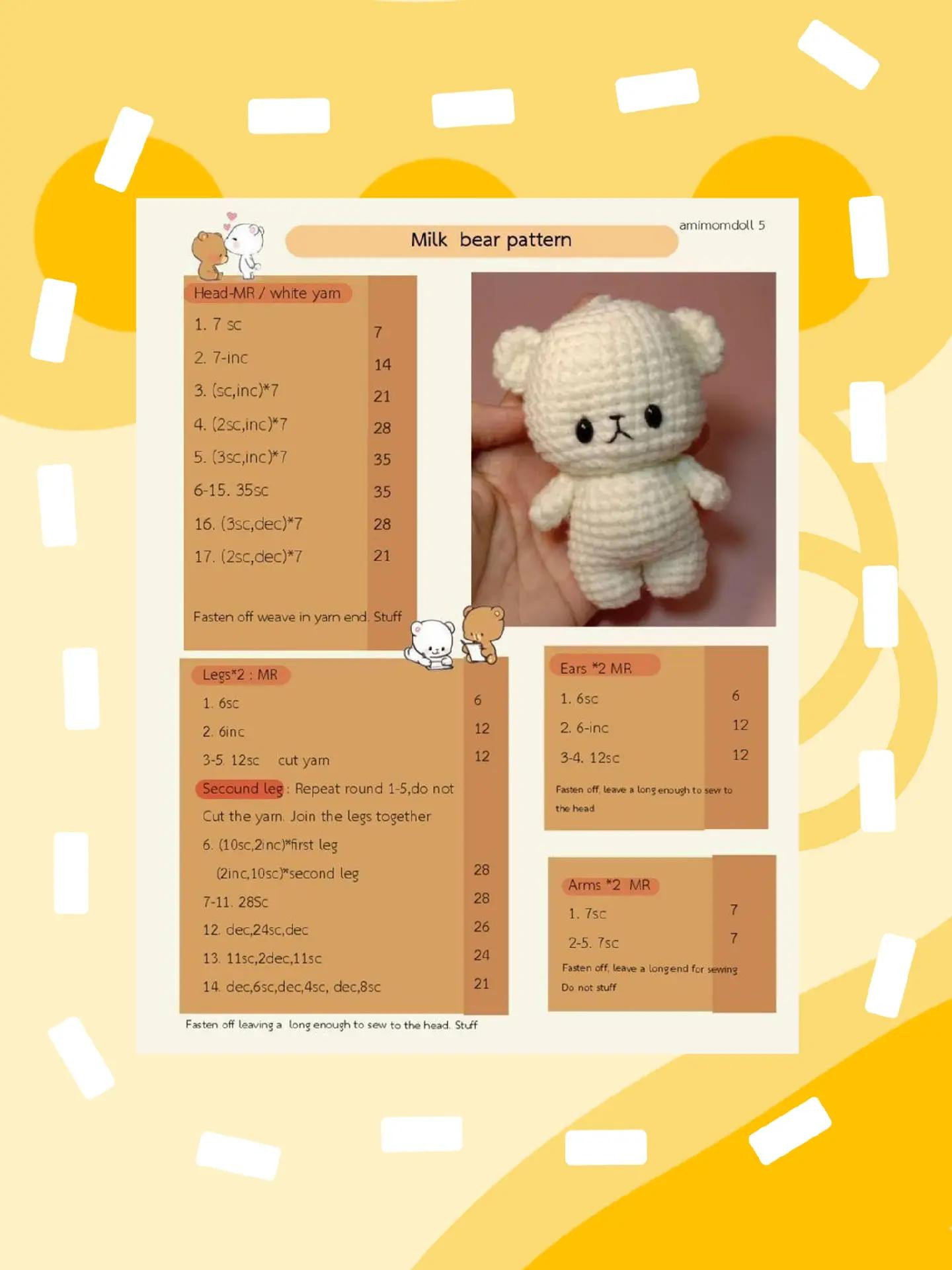 Crochet Pattern Chart for Pumpkin, Tomato, Croissant, Egg Toast and Tangerine