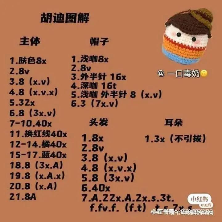 Crochet Pattern Chart for Woody and Buzz Lightyear Keychains