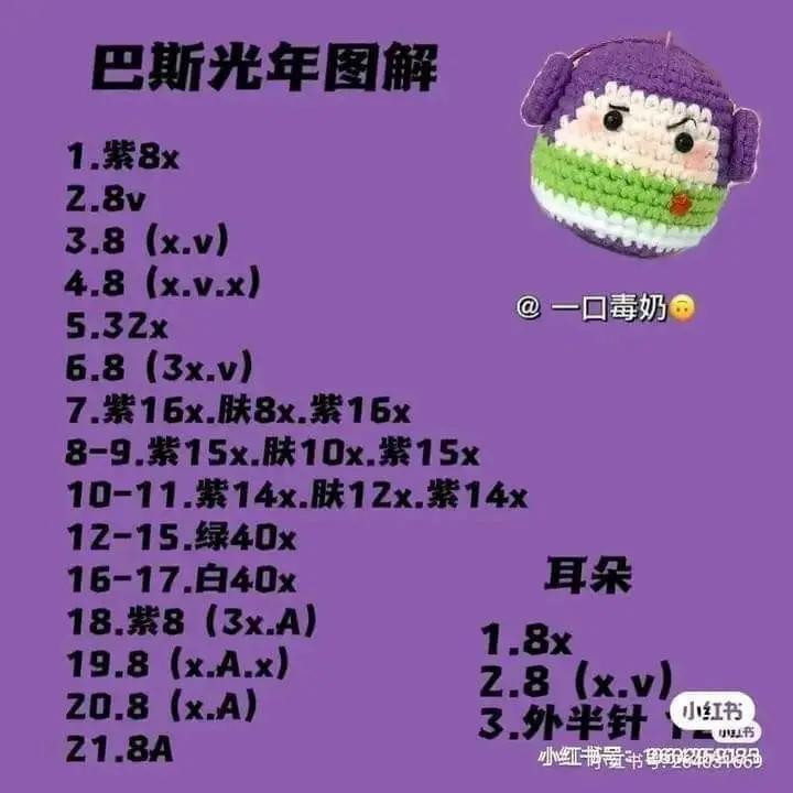 Crochet Pattern Chart for Woody and Buzz Lightyear Keychains