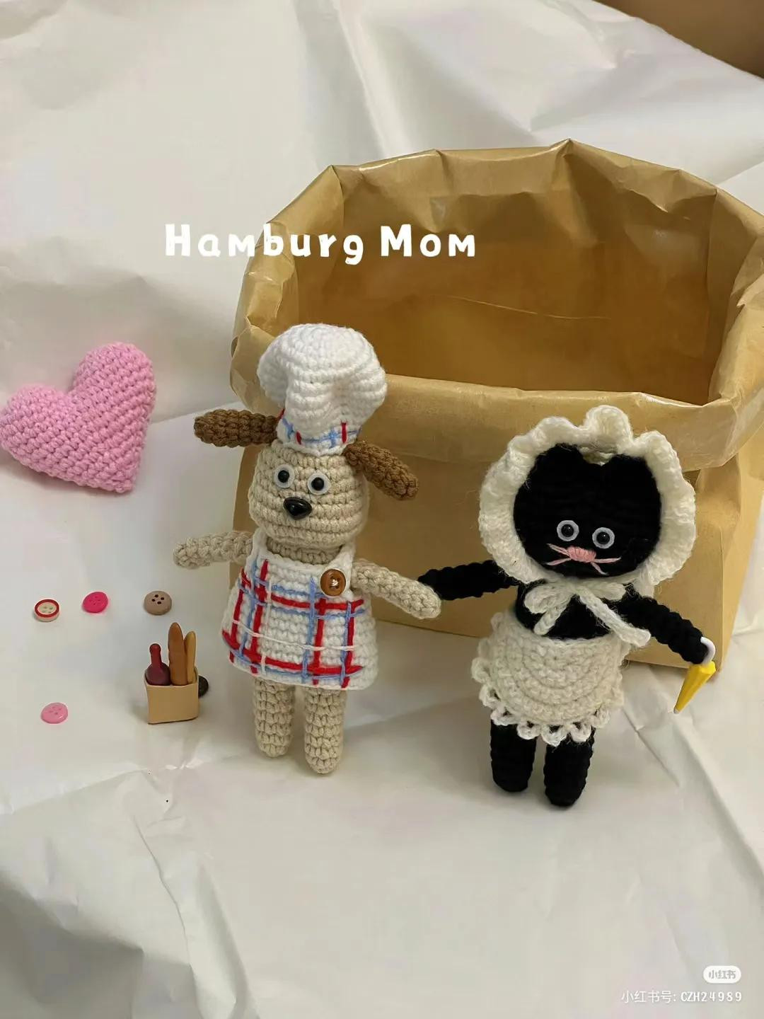Crochet Pattern: Chef Dog and Maid Cat Amigurumi Dolls
