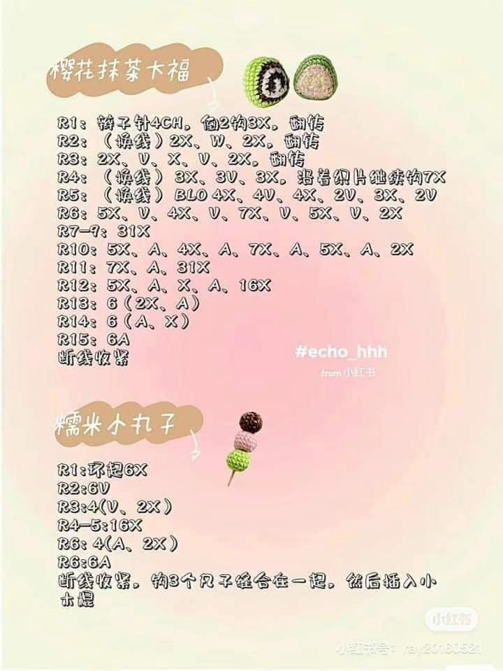 Crochet Pattern: Cherry Blossom & Matcha Food Collection