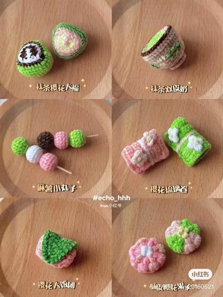 Crochet Pattern: Cherry Blossom & Matcha Food Collection