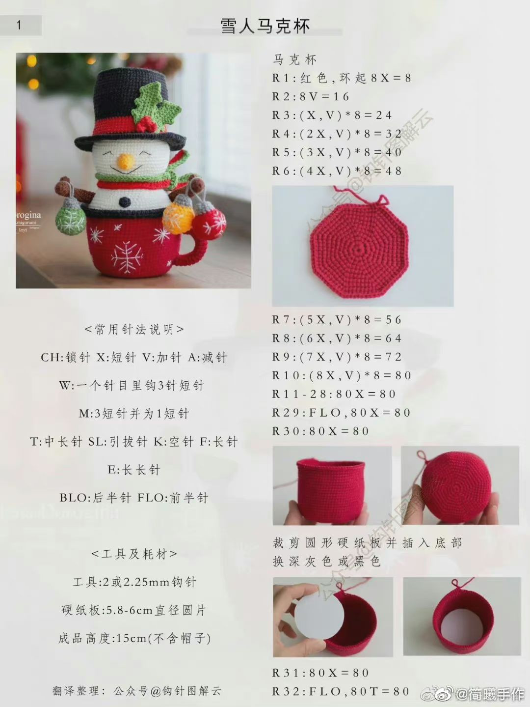 Crochet Pattern: Christmas Snowman in Red Mug with Hat