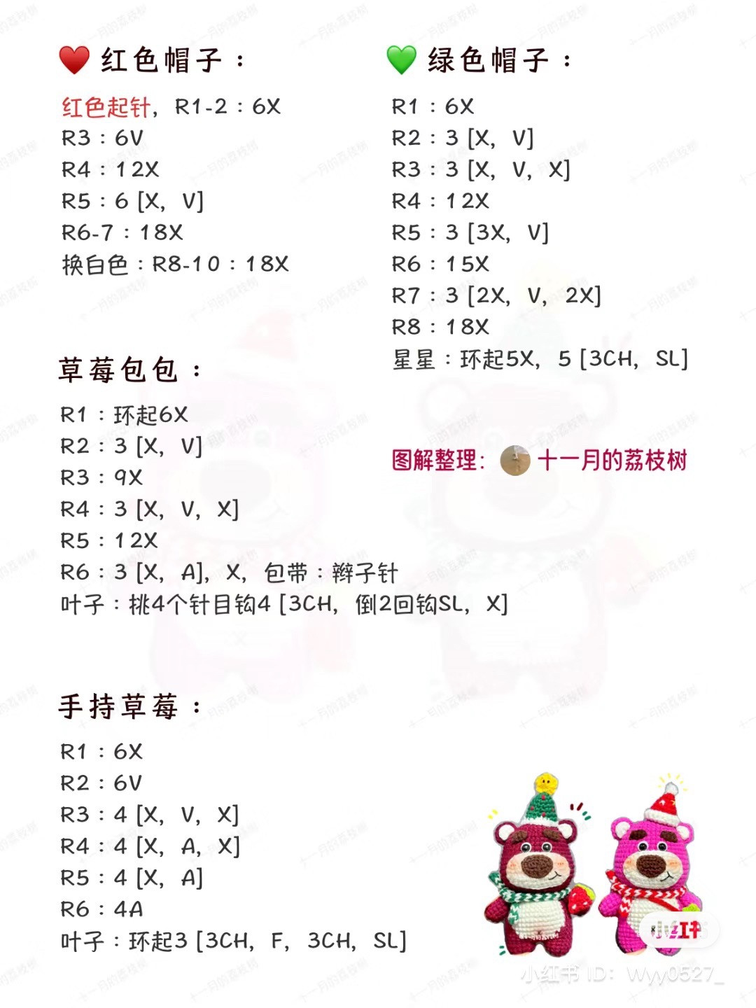 Crochet Pattern: Christmas Strawberry Bear with Hat and Bag