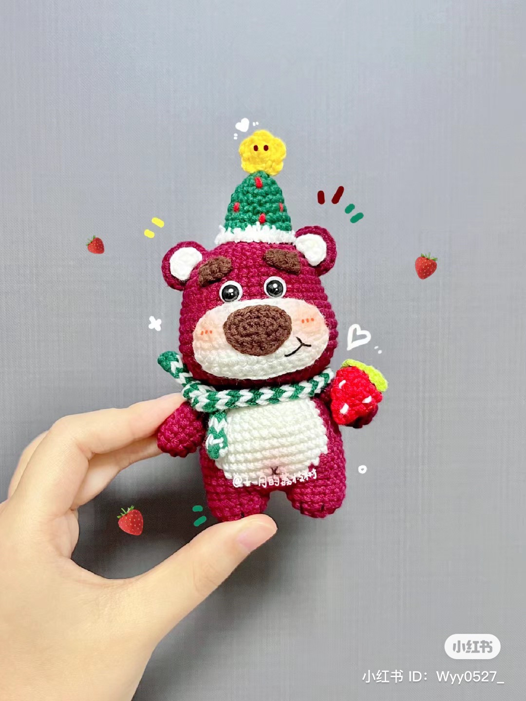 Crochet Pattern: Christmas Strawberry Bear with Hat and Bag