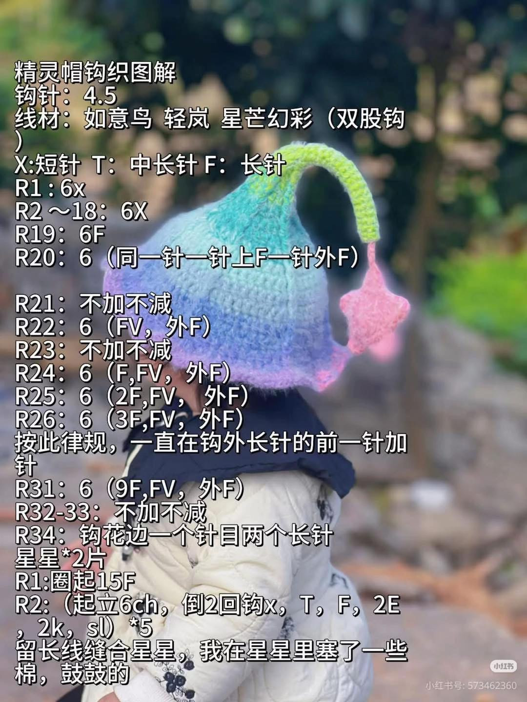 Crochet Pattern: Colorful Elf Hat with Star