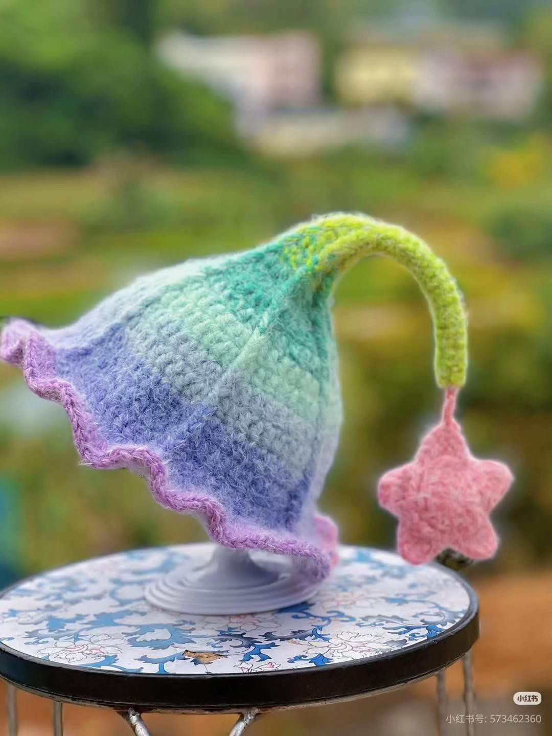 Crochet Pattern: Colorful Elf Hat with Star