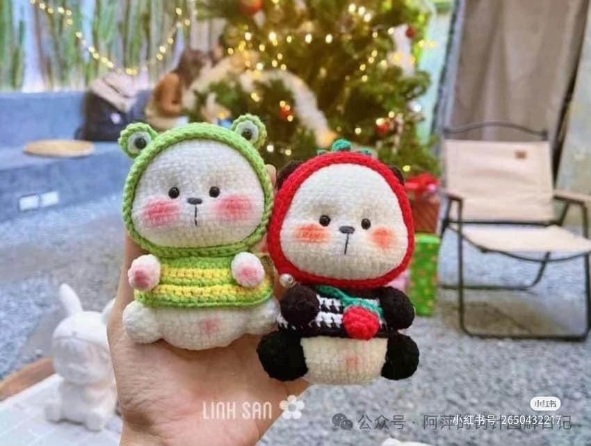 Crochet Pattern: Cute Apple Panda and Frog Bear Amigurumi Dolls