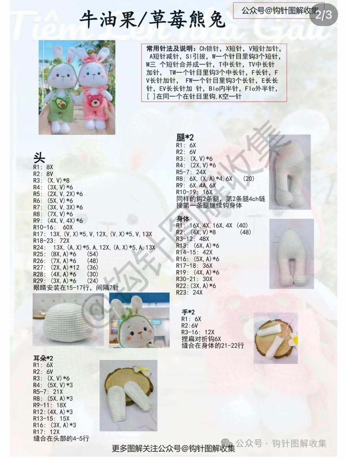 Crochet Pattern: Cute Avocado & Strawberry Bear Bunny Amigurumi