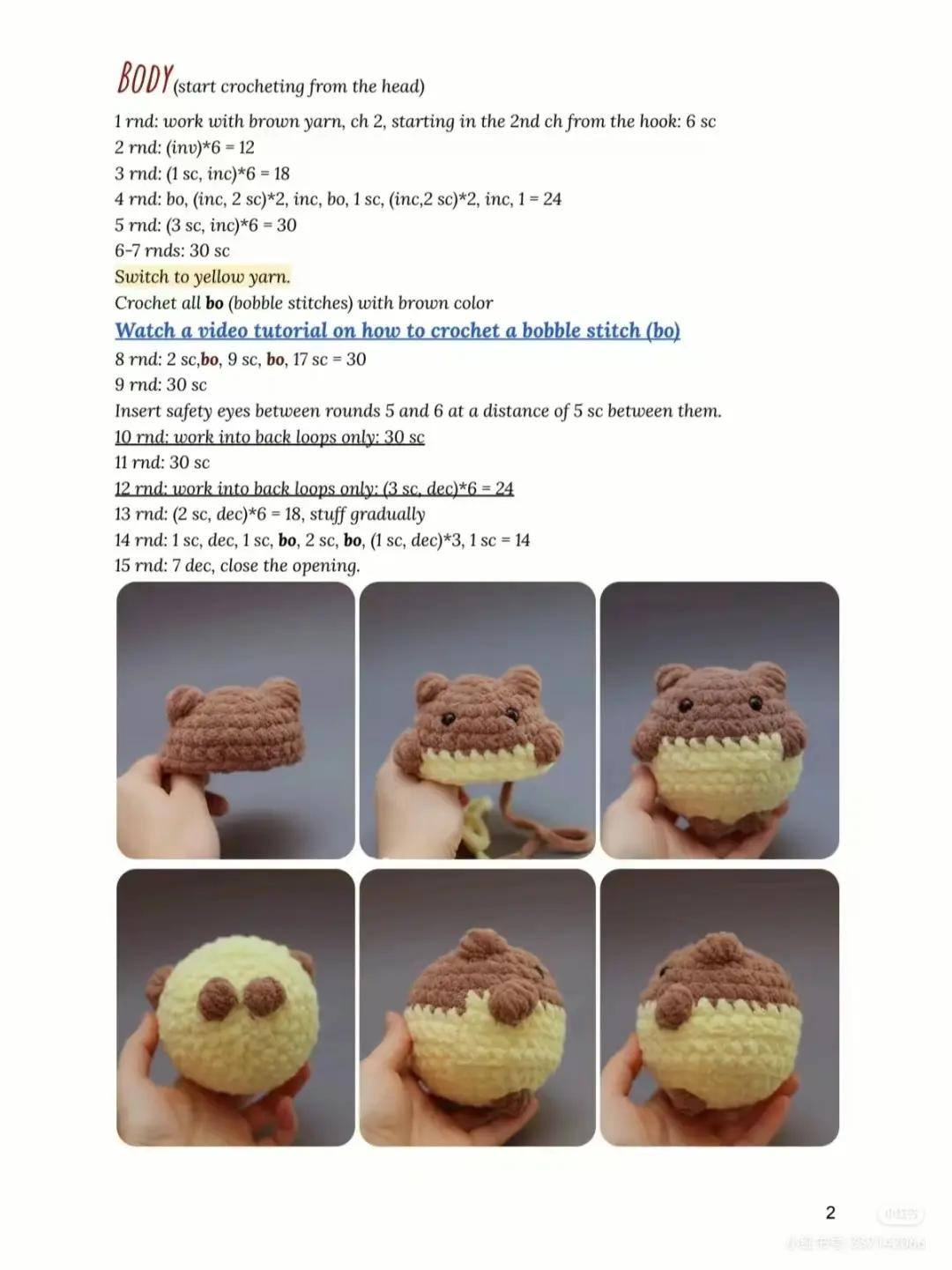 Crochet Pattern: Cute Bear Bee Amigurumi - Brown, Yellow & Gray Striped Honeycomb Design