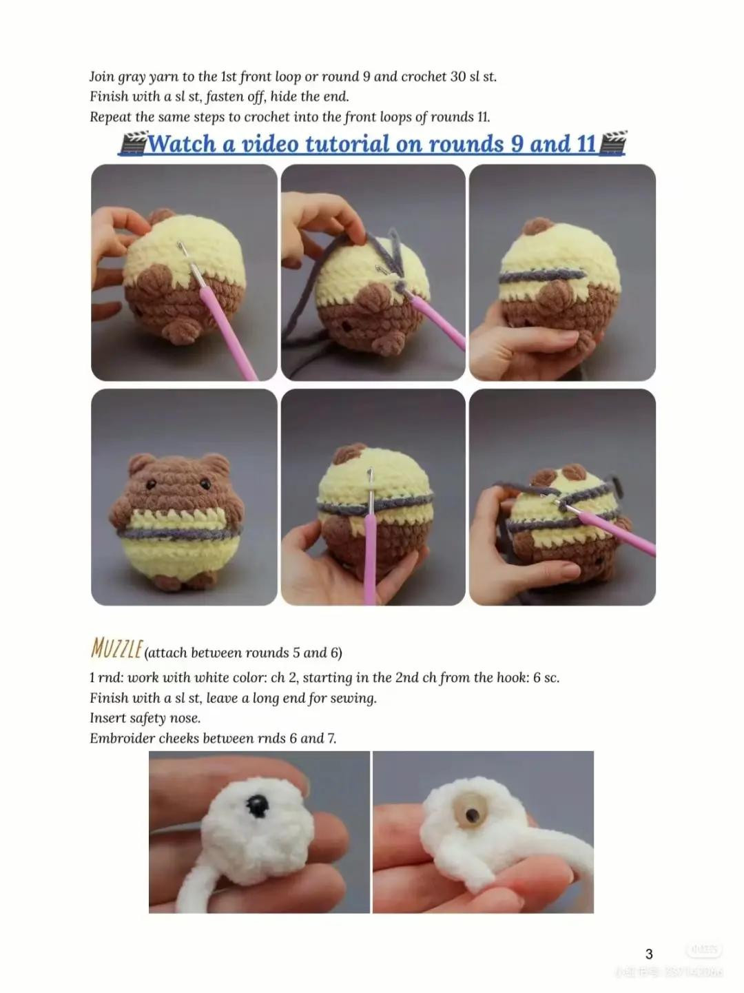 Crochet Pattern: Cute Bear Bee Amigurumi - Brown, Yellow & Gray Striped Honeycomb Design