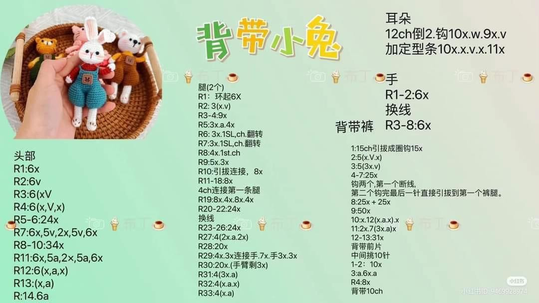 Crochet Pattern: Cute Bunny in Blue Overalls Amigurumi