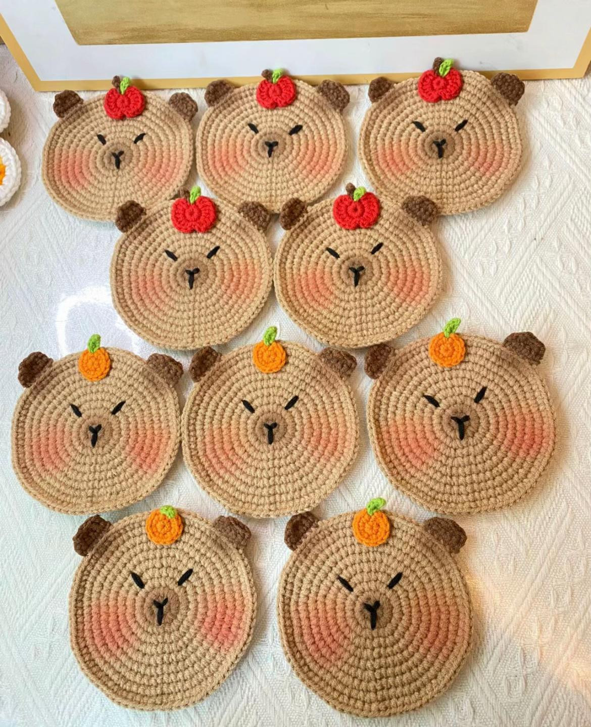 Crochet Pattern: Cute Capybara Coasters with Apple and Orange