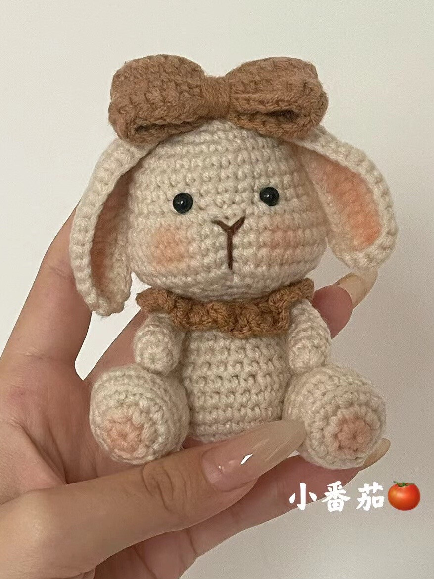 Crochet Pattern: Cute Cream Rabbit Amigurumi with Brown Bow