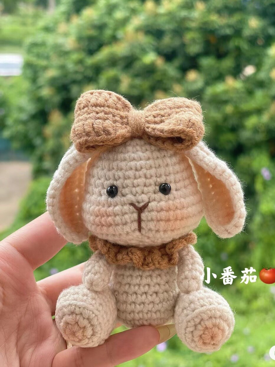 Crochet Pattern: Cute Cream Rabbit Amigurumi with Brown Bow