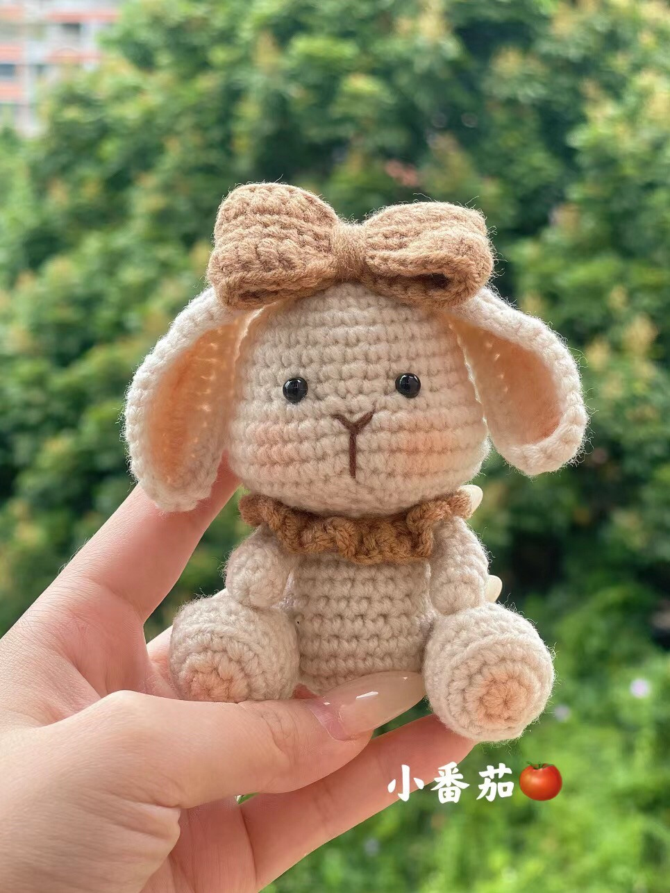 Crochet Pattern: Cute Cream Rabbit Amigurumi with Brown Bow