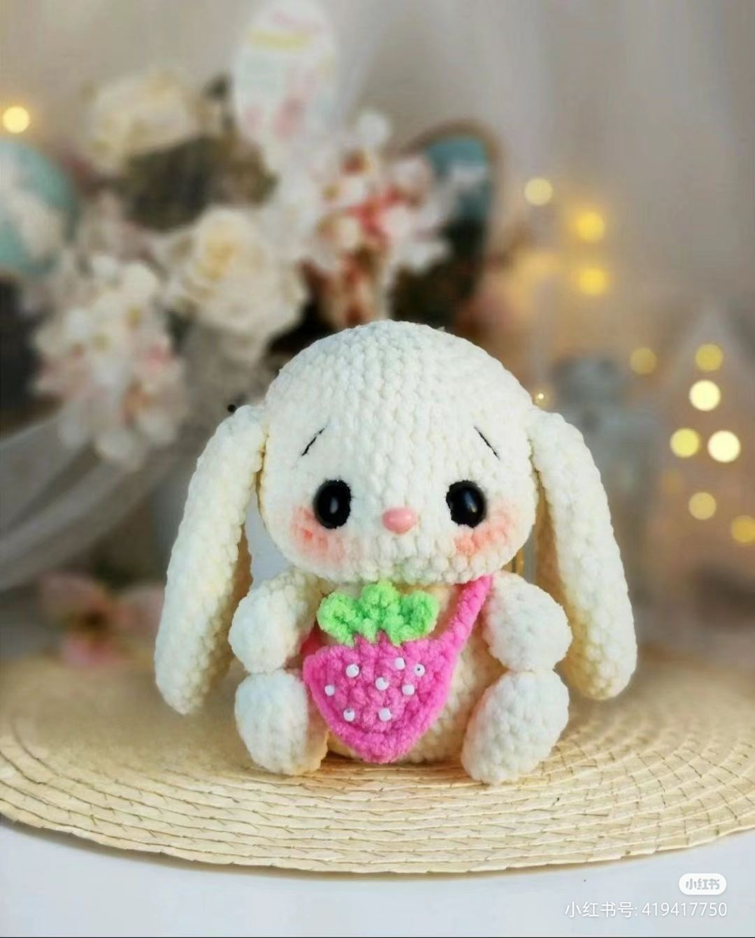 Crochet Pattern: Cute Floppy Eared Bunny with Strawberry Bag