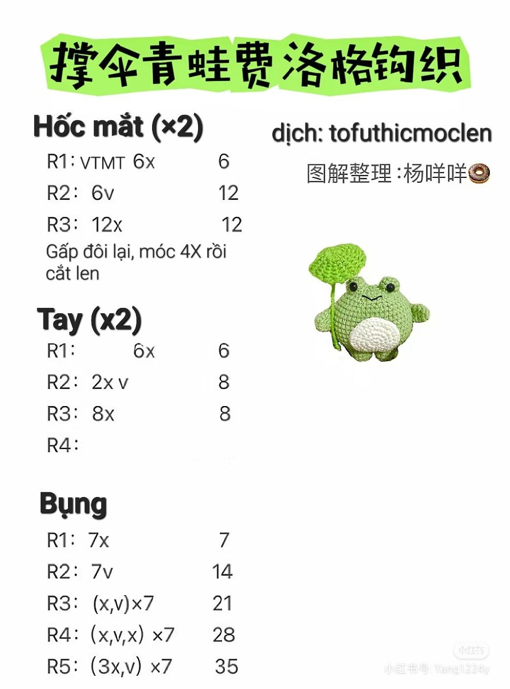 Crochet Pattern: Cute Green Frog with Umbrella Amigurumi