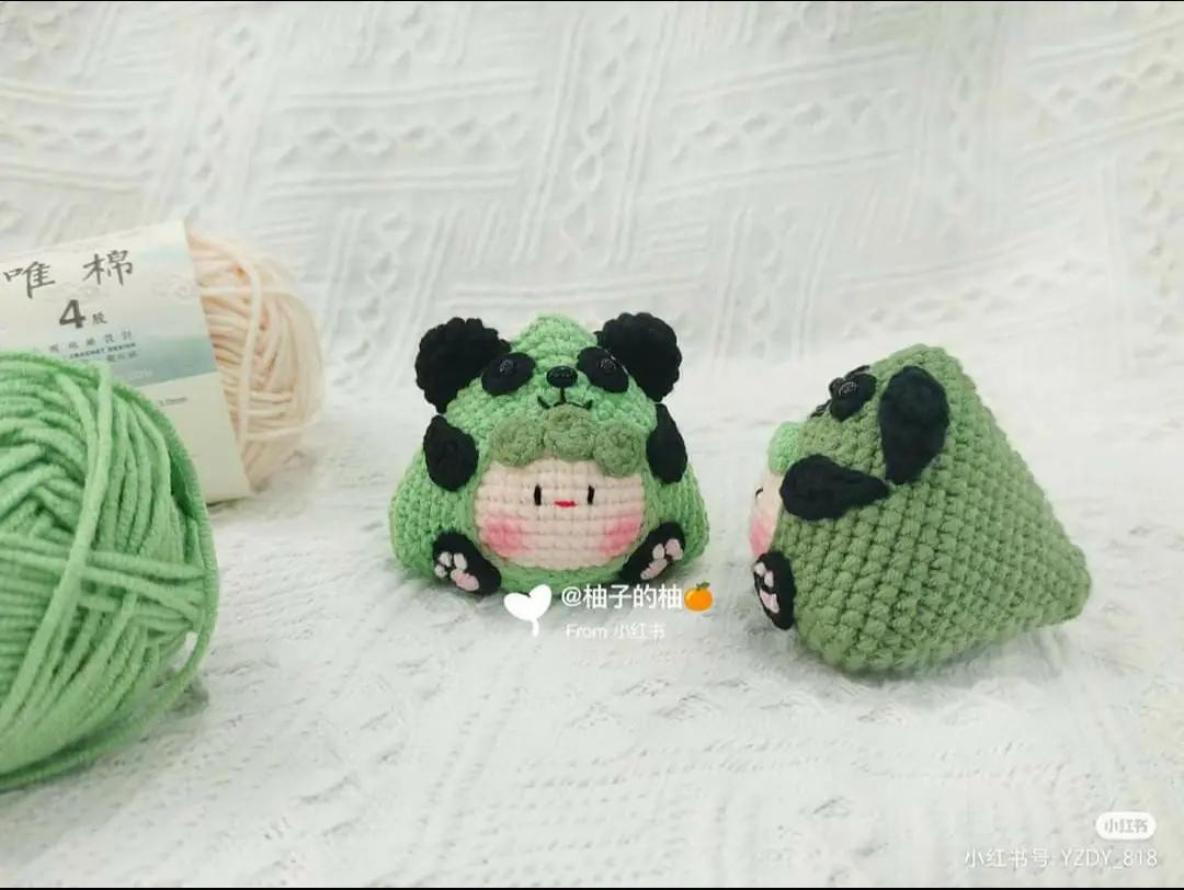 Crochet Pattern: Cute Green Panda Zongzi Amigurumi Doll Tutorial Chart
