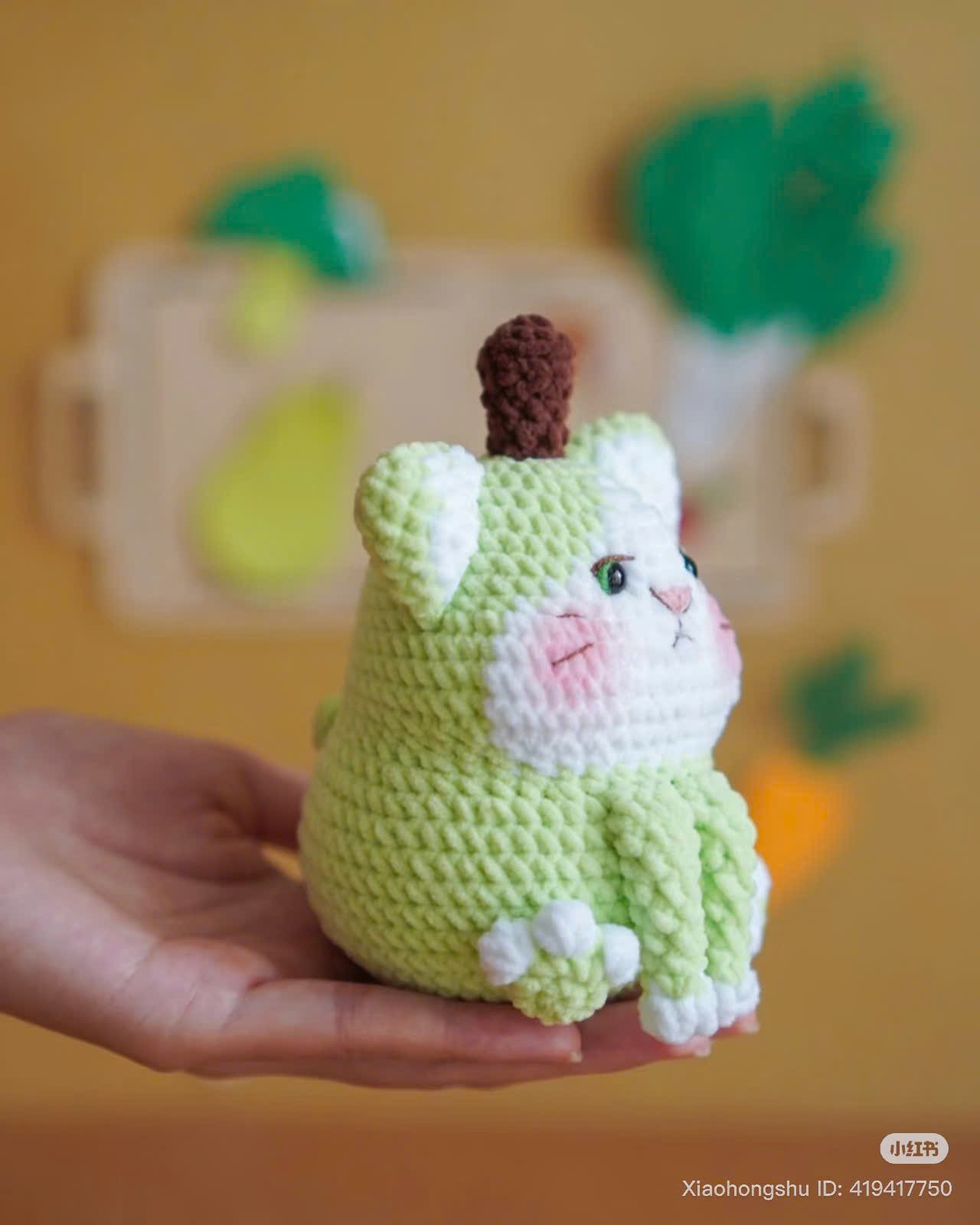Crochet Pattern: Cute Green Pear Cat Amigurumi Doll Tutorial