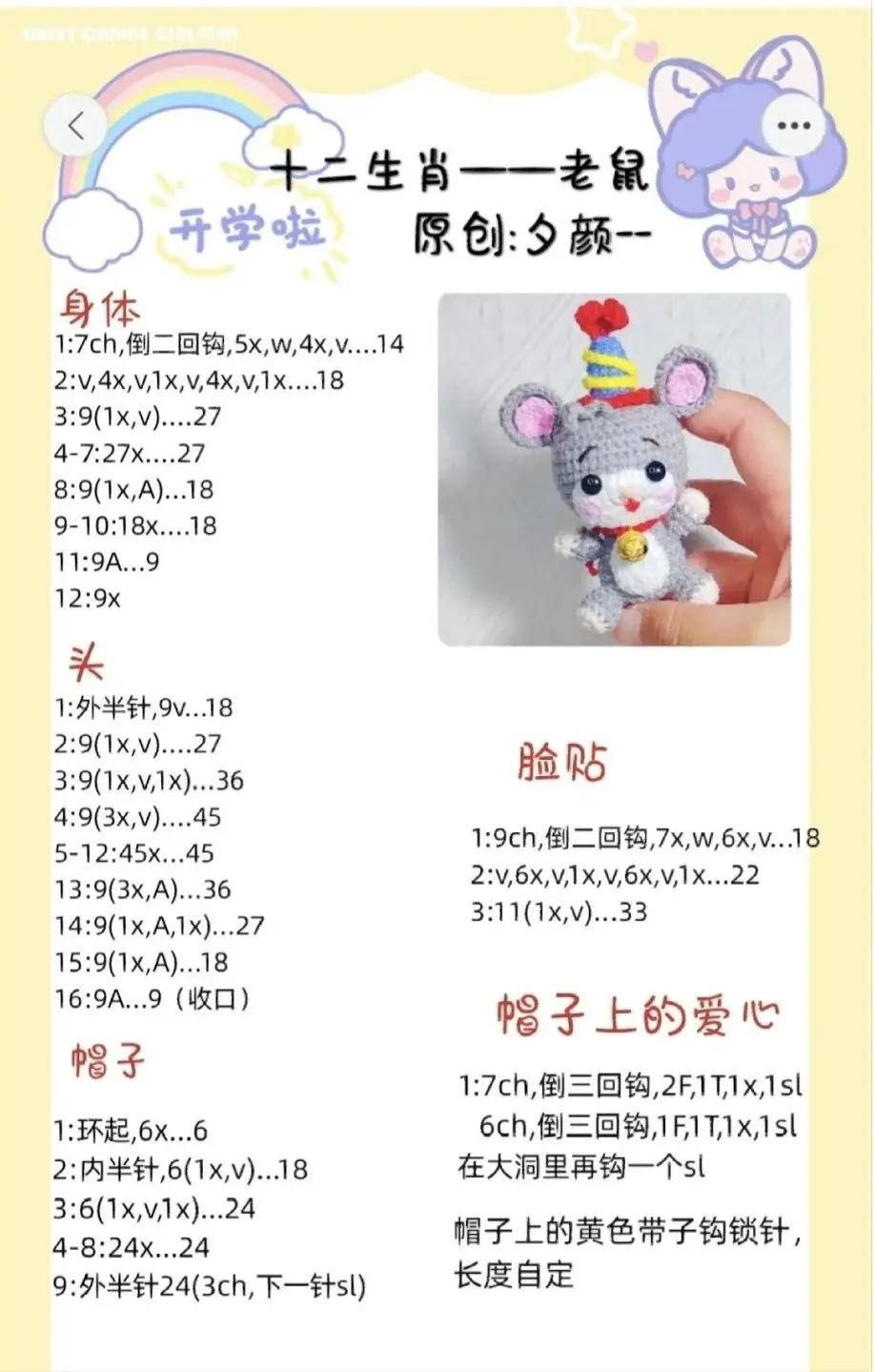 Crochet Pattern: Cute Grey Rat Amigurumi with Party Hat