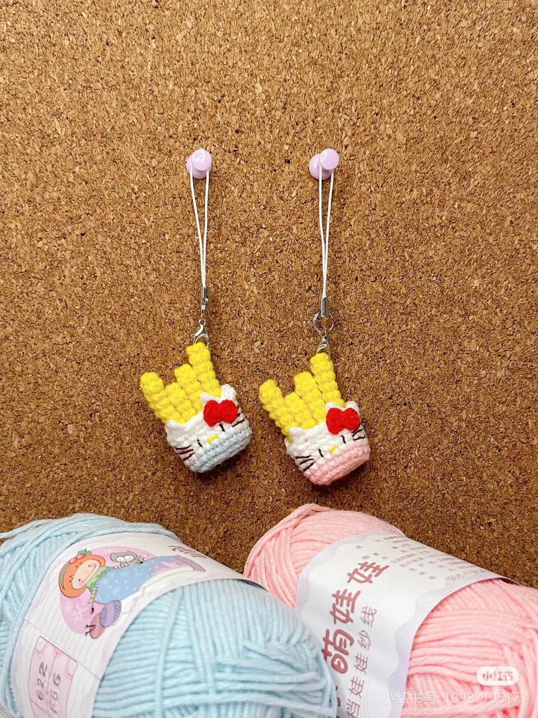 Crochet Pattern: Cute Hello Kitty French Fries Keychain