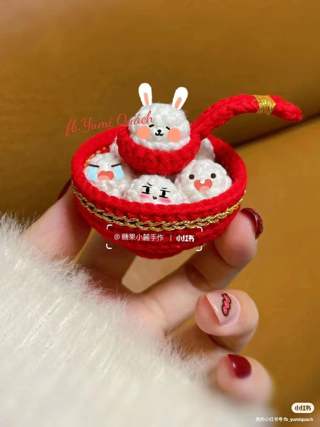 Crochet Pattern: Cute Lantern Festival Tangyuan Bowl with Rabbit Spoon