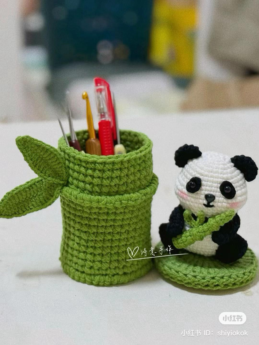 Crochet Pattern: Cute Panda and Bamboo Pen Holder Chart