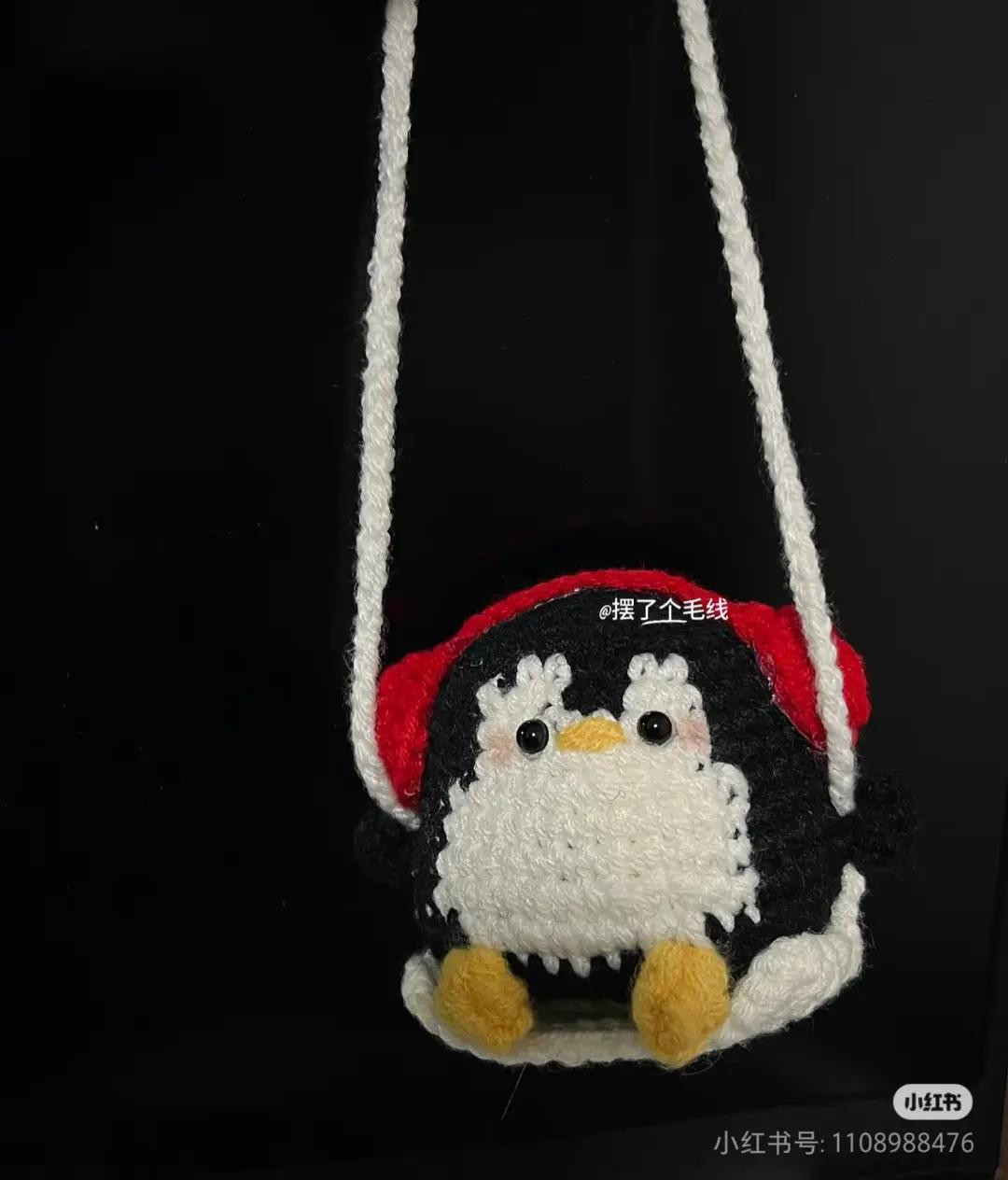 Crochet Pattern: Cute Penguin on a Swing with Red Earmuffs