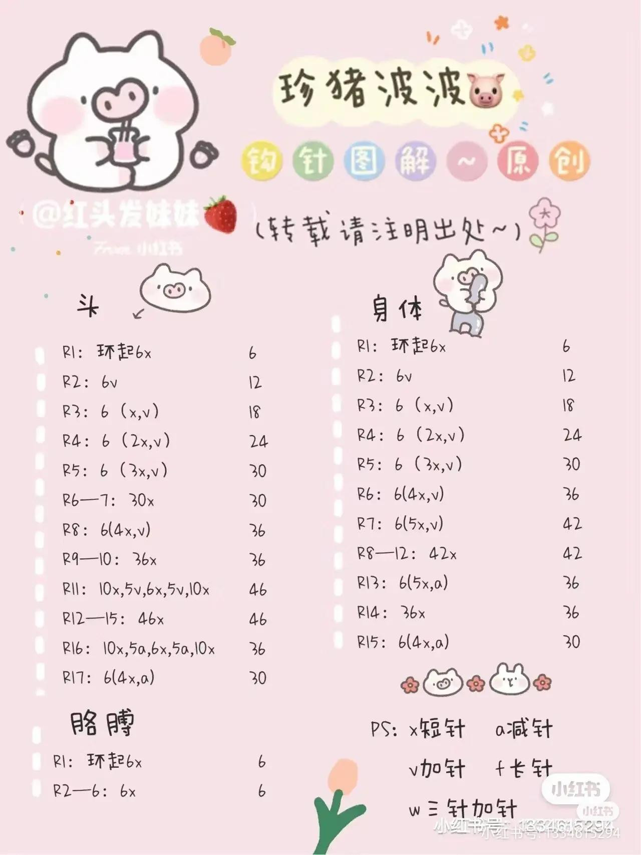 Crochet Pattern: Cute Pig with Persimmon Hat