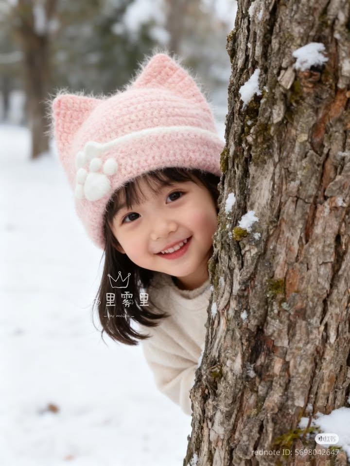 Crochet Pattern: Cute Pink Cat Ear Hat for Kids with Diagram