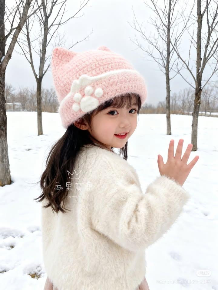 Crochet Pattern: Cute Pink Cat Ear Hat for Kids with Diagram