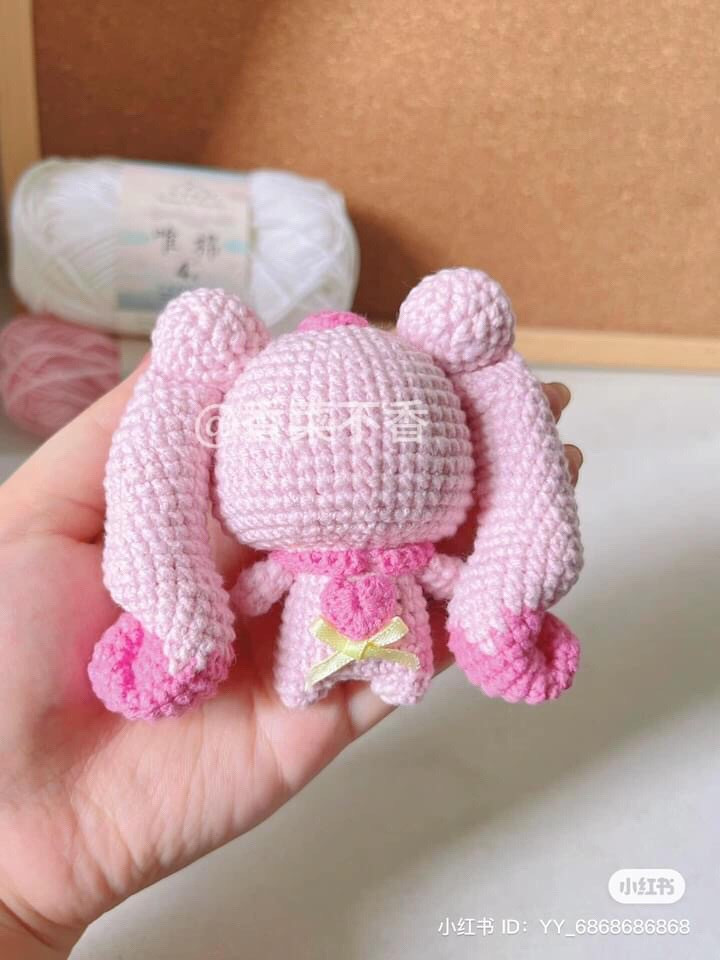 Crochet Pattern: Cute Pink Long-Eared Rabbit Amigurumi with Heart Bow