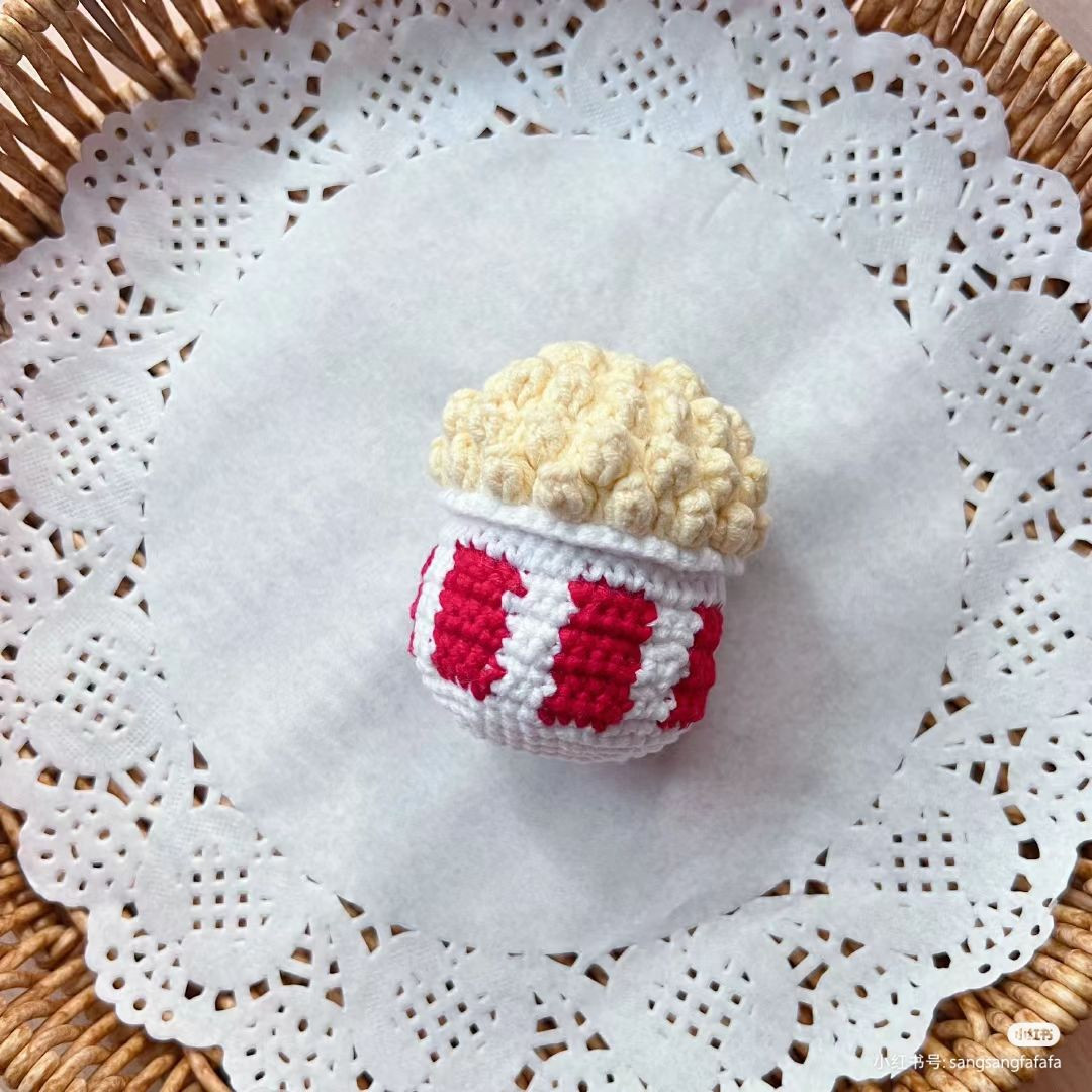Crochet Pattern: Cute Popcorn Bucket Doll with Red and White Stripes