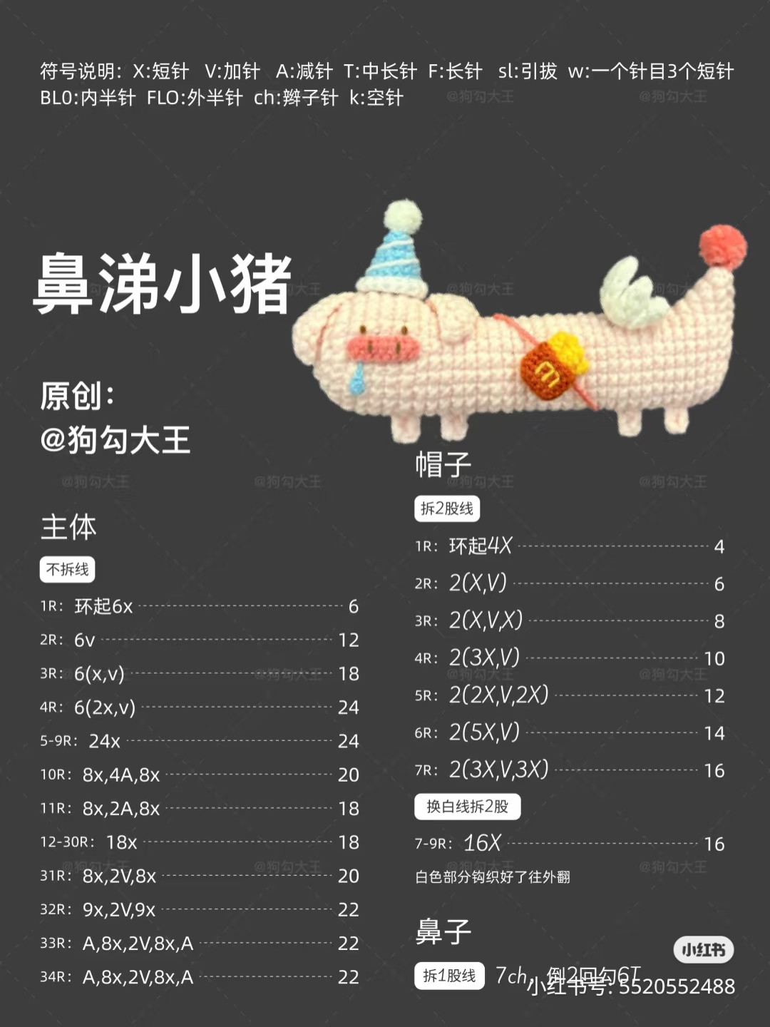 Crochet Pattern: Cute Runny Nose Pig with French Fries Bag